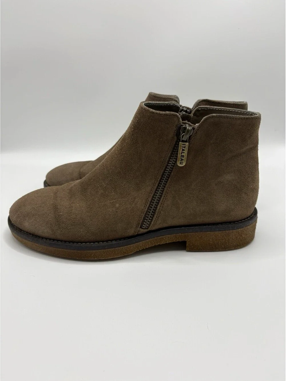 Italeau Foliana Tan Brown Suede Zip Ankle Boots Italy Women’s 38 US 7.5